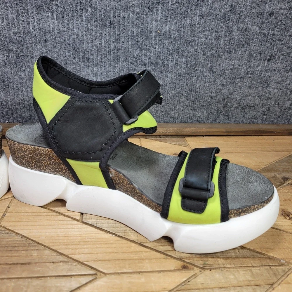 New Fly London Sigo Black Pistachio Wedge Platform Sandals‎ 41 10 - 10.5
